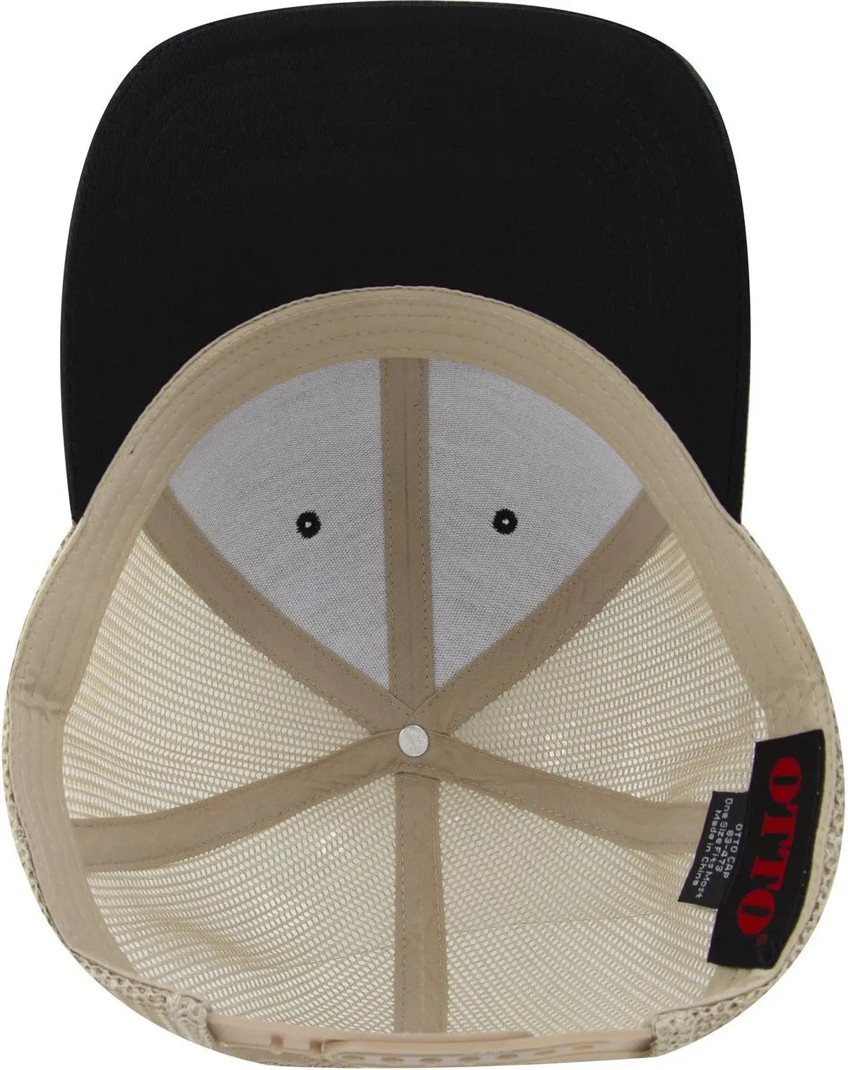 Otto 83-473 6 Panel Low Profile Mesh Back Trucker Cap - Blk/blk/kha - 1/2’’ - 7 5/8’’