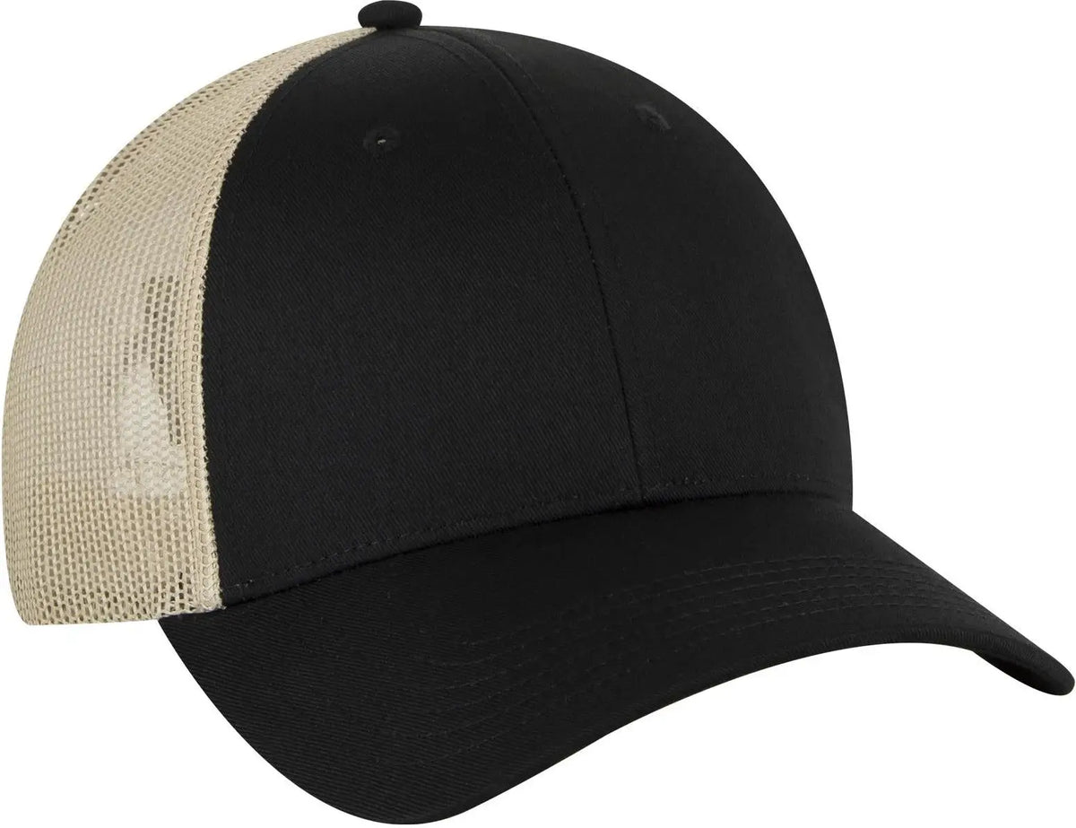 Otto 83-473 6 Panel Low Profile Mesh Back Trucker Cap - Blk/blk/kha - 1/2’’ - 7 5/8’’
