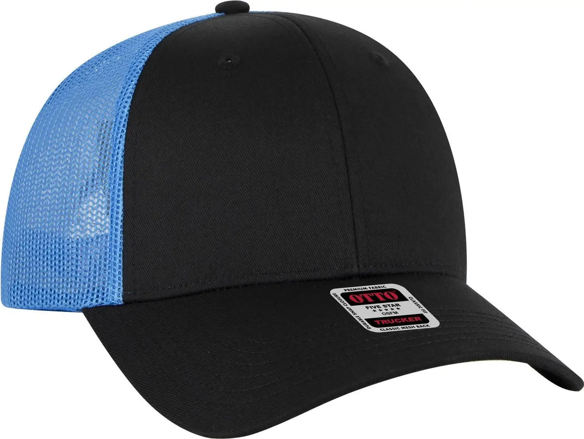 Otto 83-473 6 Panel Low Profile Mesh Back Trucker Cap - Blk/blk/n.blue - 1/2’’ - 7 5/8’’