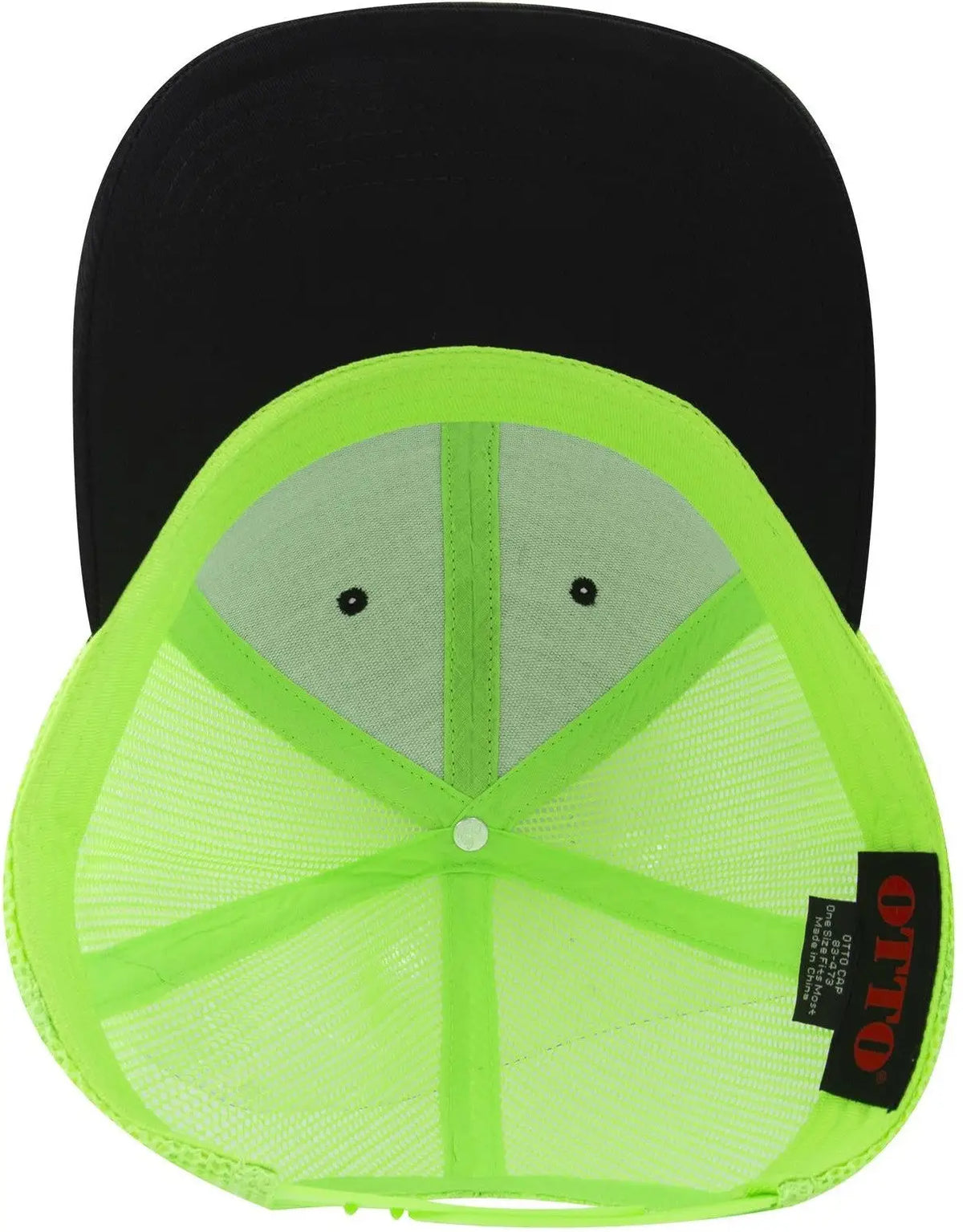 Otto 83-473 6 Panel Low Profile Mesh Back Trucker Cap - Blk/blk/n.grn - 1/2’’ - 7 5/8’’