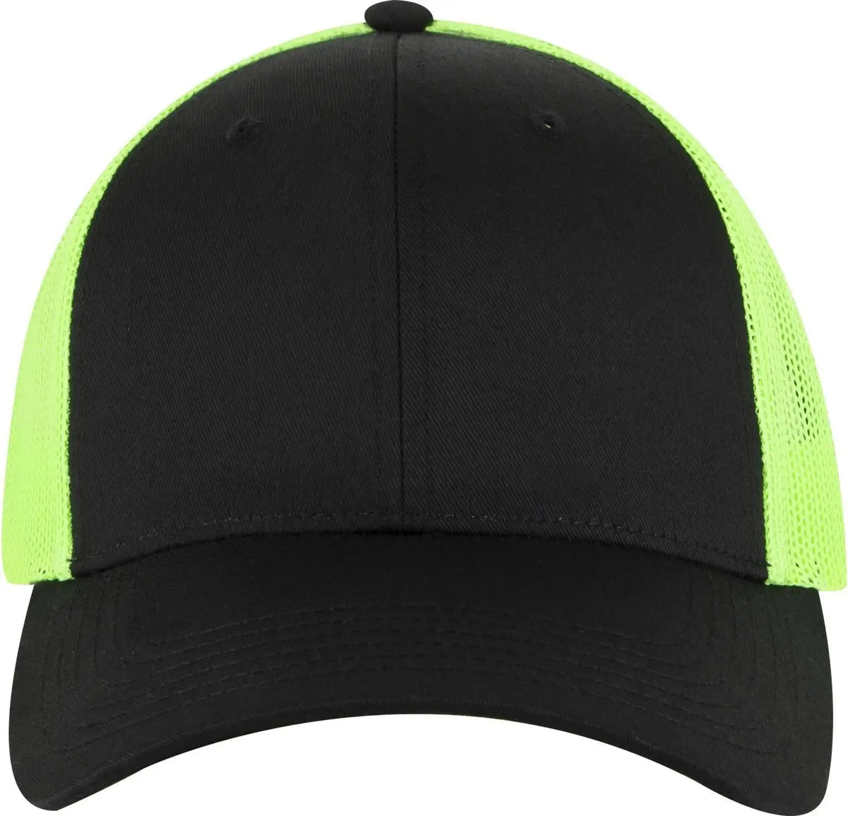 Otto 83-473 6 Panel Low Profile Mesh Back Trucker Cap - Blk/blk/n.grn - 1/2’’ - 7 5/8’’