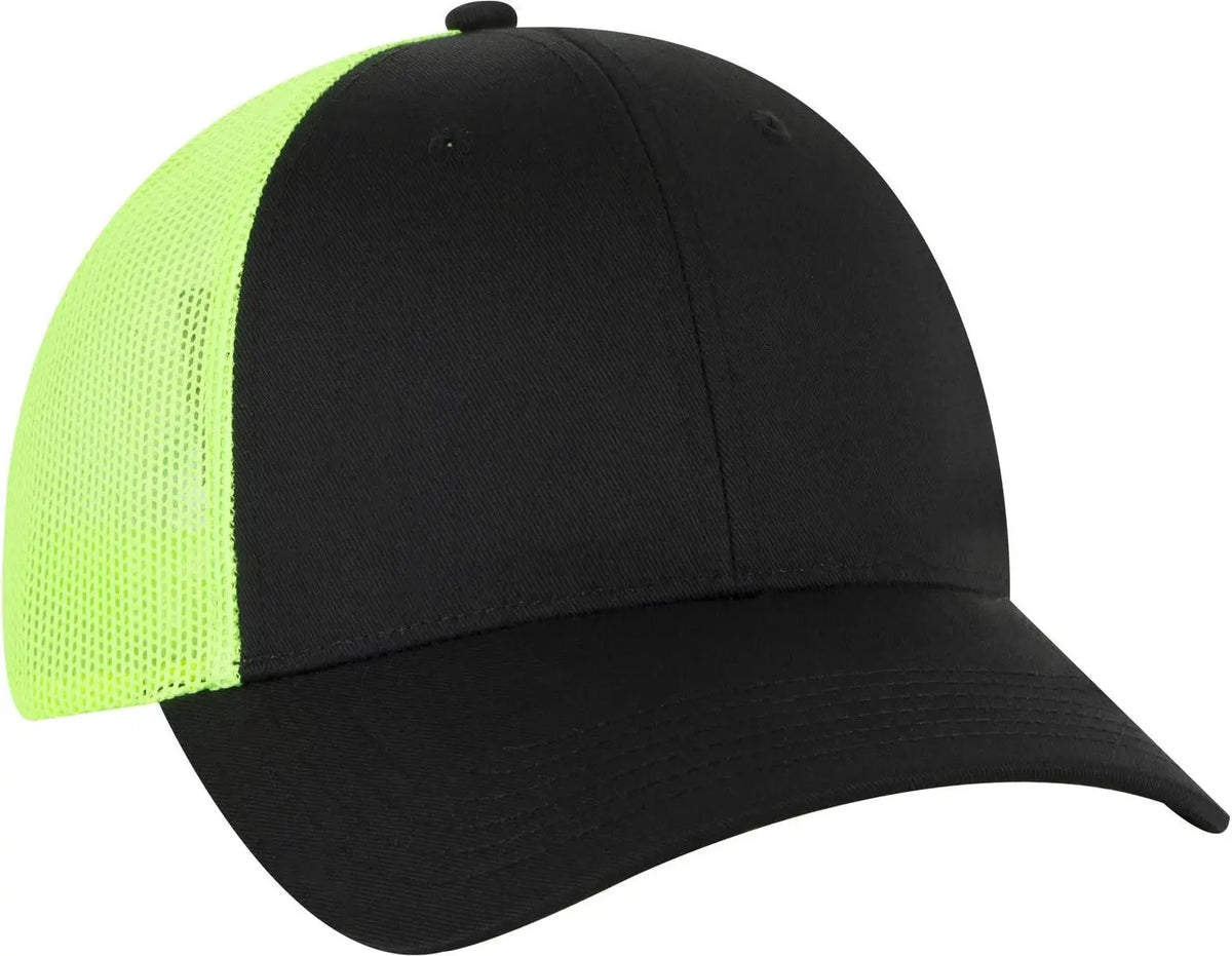 Otto 83-473 6 Panel Low Profile Mesh Back Trucker Cap - Blk/blk/n.grn - 1/2’’ - 7 5/8’’
