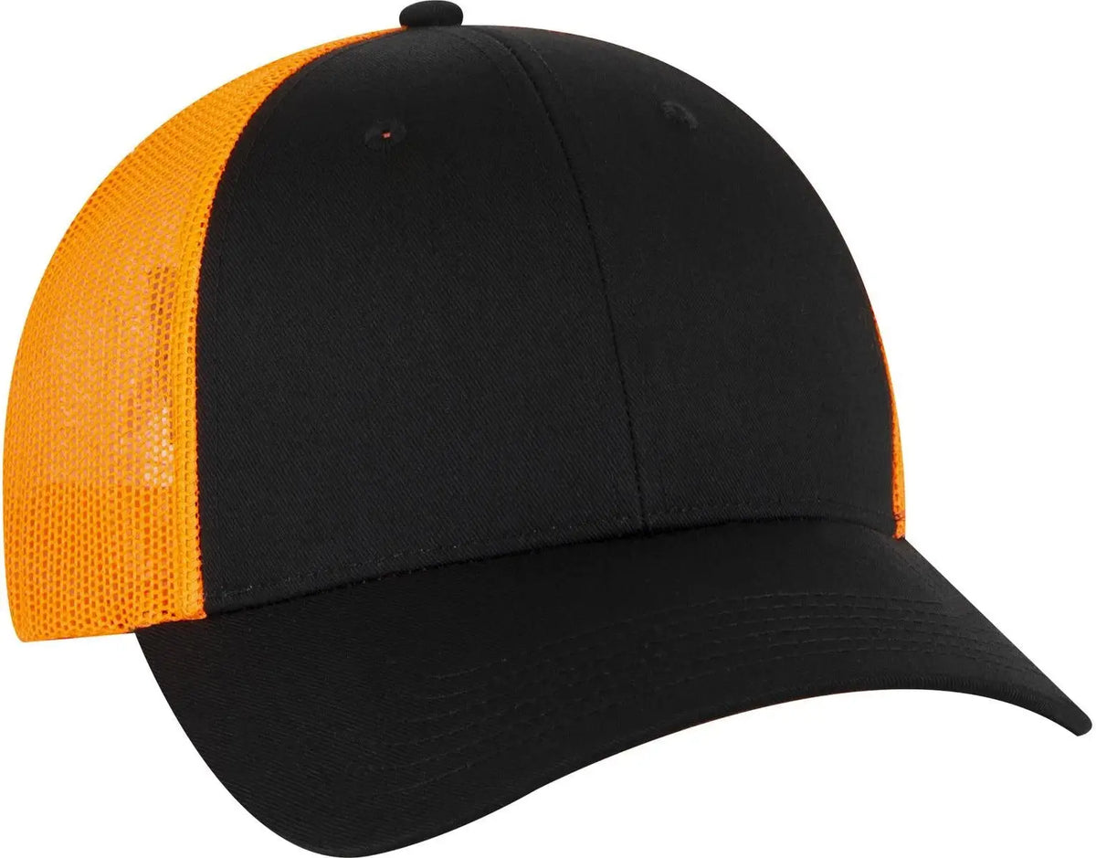 Otto 83-473 6 Panel Low Profile Mesh Back Trucker Cap - Blk/blk/n Org - 1/2’’ - 7 5/8’’