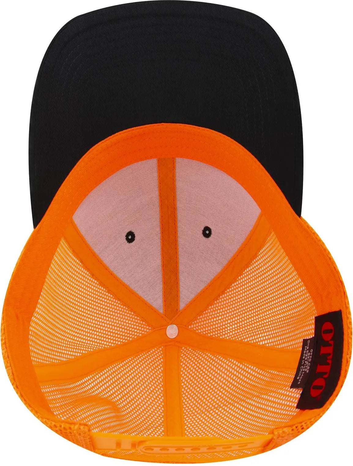 Otto 83-473 6 Panel Low Profile Mesh Back Trucker Cap - Blk/blk/n Org - 1/2’’ - 7 5/8’’