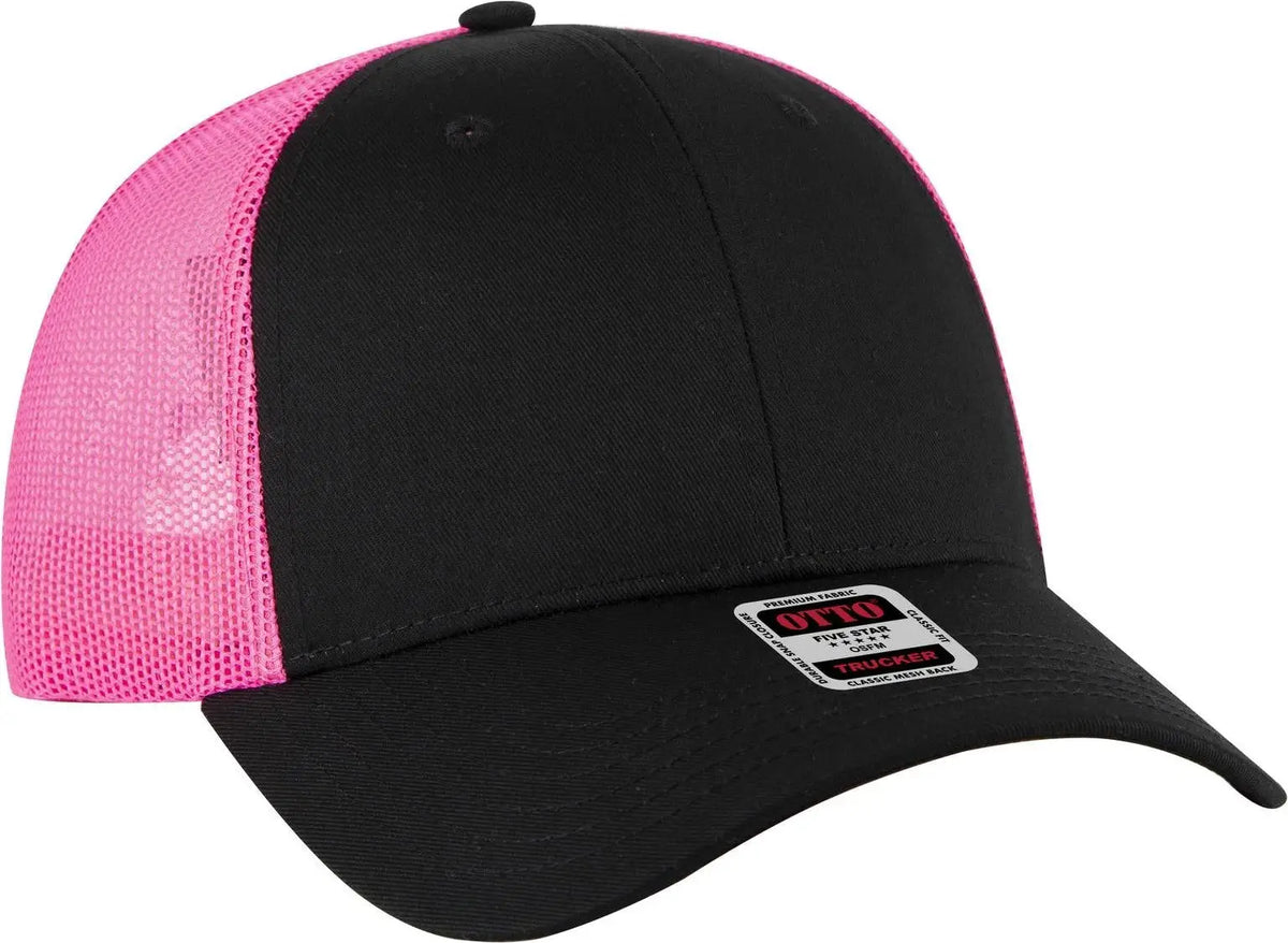 Otto 83-473 6 Panel Low Profile Mesh Back Trucker Cap - Blk/blk/n.pnk - 1/2’’ - 7 5/8’’