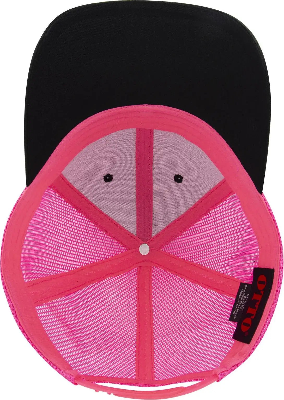 Otto 83-473 6 Panel Low Profile Mesh Back Trucker Cap - Blk/blk/n.pnk - 1/2’’ - 7 5/8’’