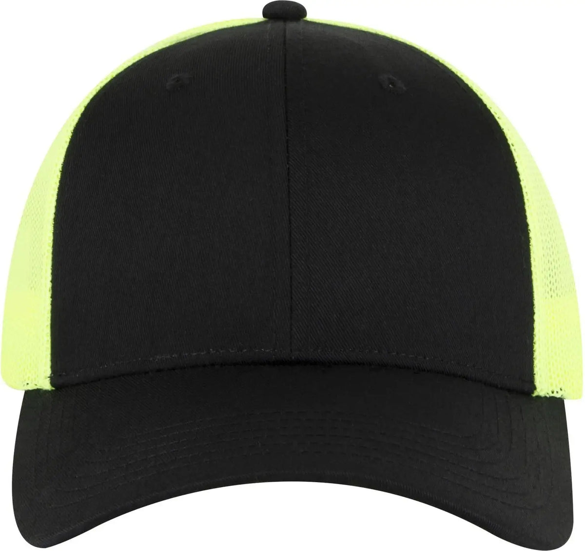 Otto 83-473 6 Panel Low Profile Mesh Back Trucker Cap - Blk/blk/n.ylw - 1/2’’ - 7 5/8’’
