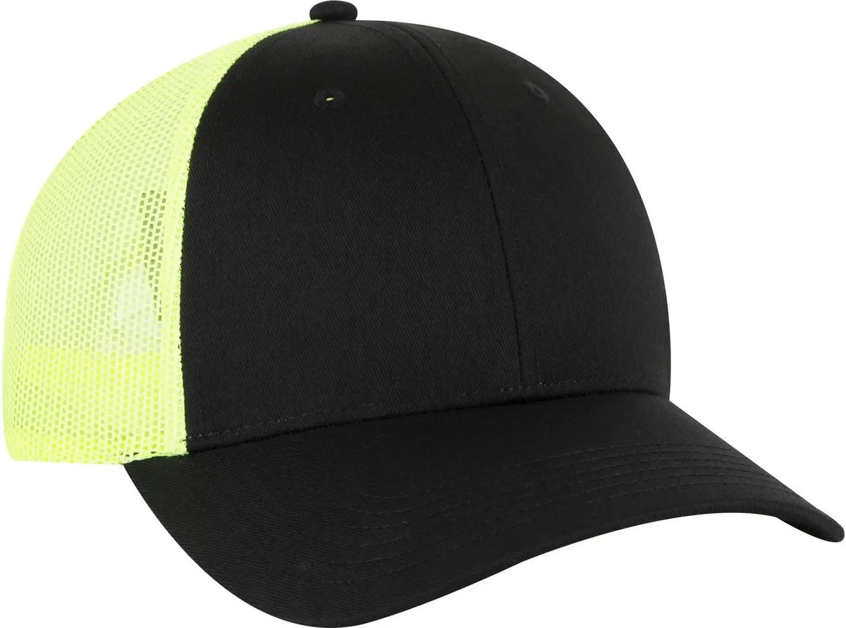 Otto 83-473 6 Panel Low Profile Mesh Back Trucker Cap - Blk/blk/n.ylw - 1/2’’ - 7 5/8’’
