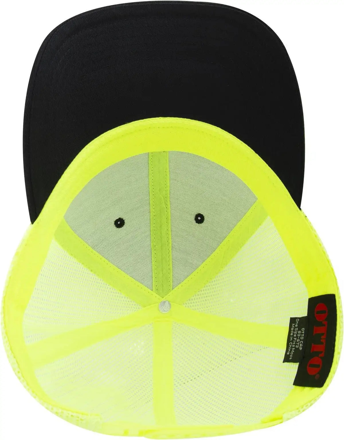Otto 83-473 6 Panel Low Profile Mesh Back Trucker Cap - Blk/blk/n.ylw - 1/2’’ - 7 5/8’’