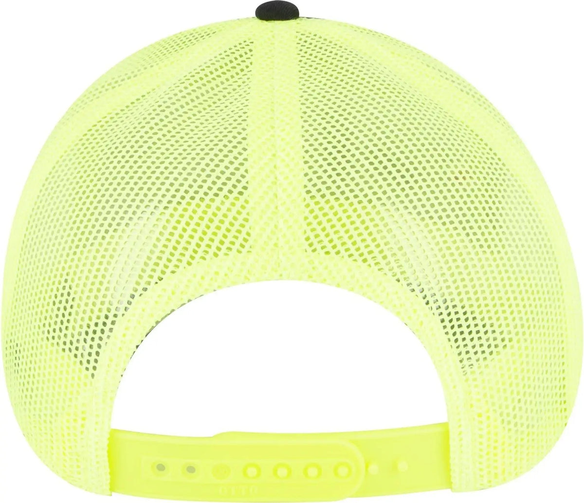 Otto 83-473 6 Panel Low Profile Mesh Back Trucker Cap - Blk/blk/n.ylw - 1/2’’ - 7 5/8’’