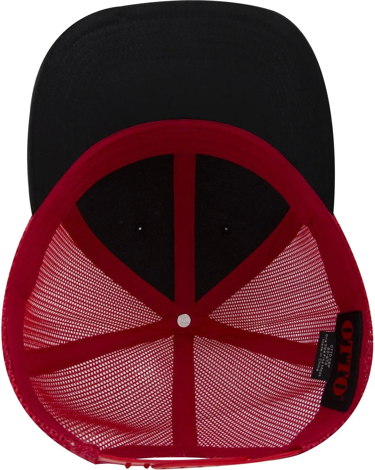 Otto 83-473 6 Panel Low Profile Mesh Back Trucker Cap - Blk/blk/red - 1/2’’ - 7 5/8’’
