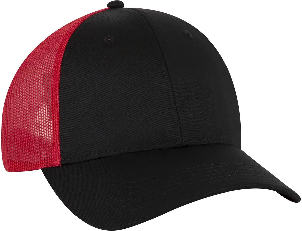 Otto 83-473 6 Panel Low Profile Mesh Back Trucker Cap - Blk/blk/red - 1/2’’ - 7 5/8’’