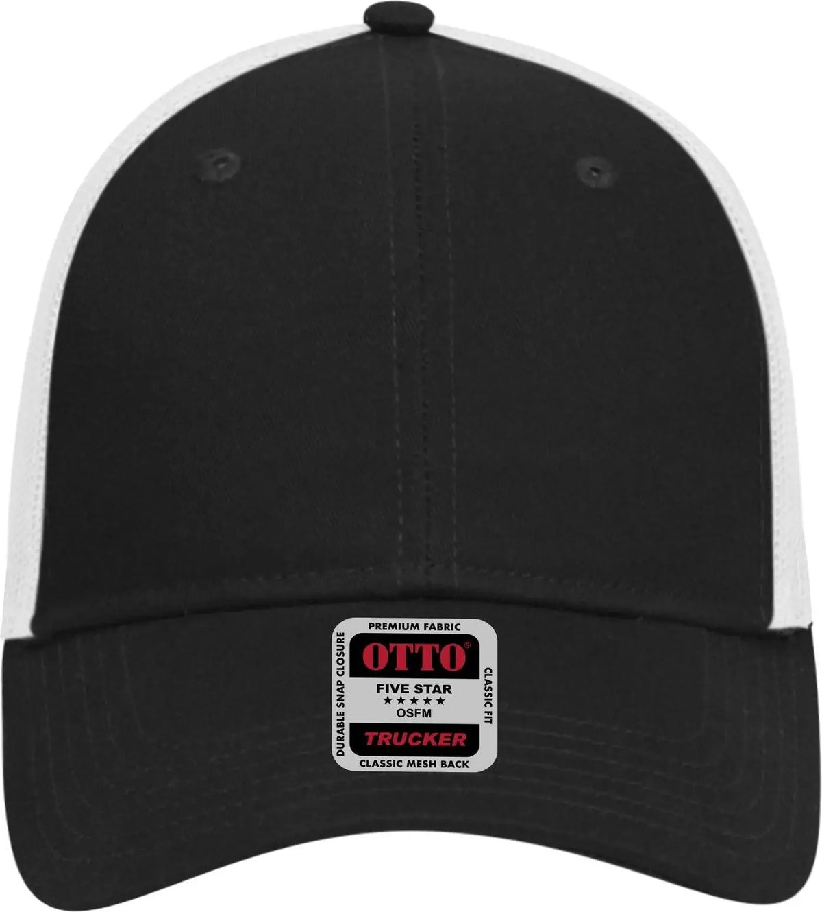 Otto 83-473 6 Panel Low Profile Mesh Back Trucker Cap - Blk/blk/wht - 1/2’’ - 7 5/8’’