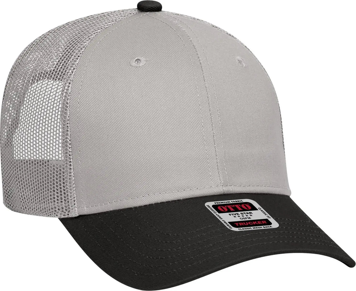Otto 83-473 6 Panel Low Profile Mesh Back Trucker Cap - Blk/gry - 1/2’’ - 7 5/8’’