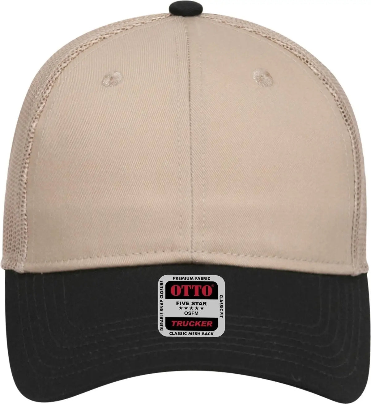 Otto 83-473 6 Panel Low Profile Mesh Back Trucker Cap - Blk/kha - 1/2’’ - 7 5/8’’