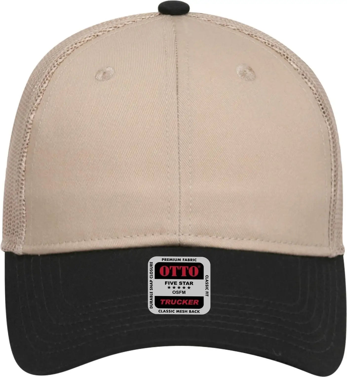 Otto 83-473 6 Panel Low Profile Mesh Back Trucker Cap - Blk/kha - 1/2’’ - 7 5/8’’