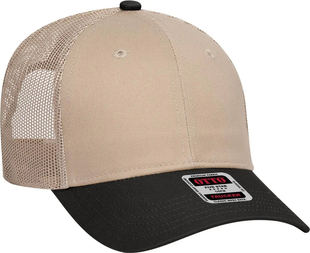 Otto 83-473 6 Panel Low Profile Mesh Back Trucker Cap - Blk/kha - 1/2’’ - 7 5/8’’