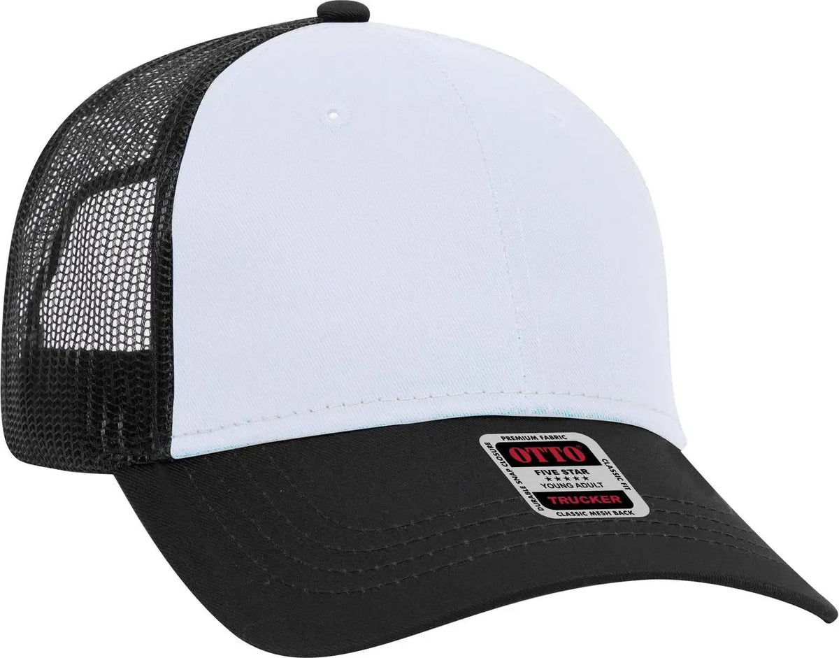 Otto 83-473 6 Panel Low Profile Mesh Back Trucker Cap - Blk/wht/blk