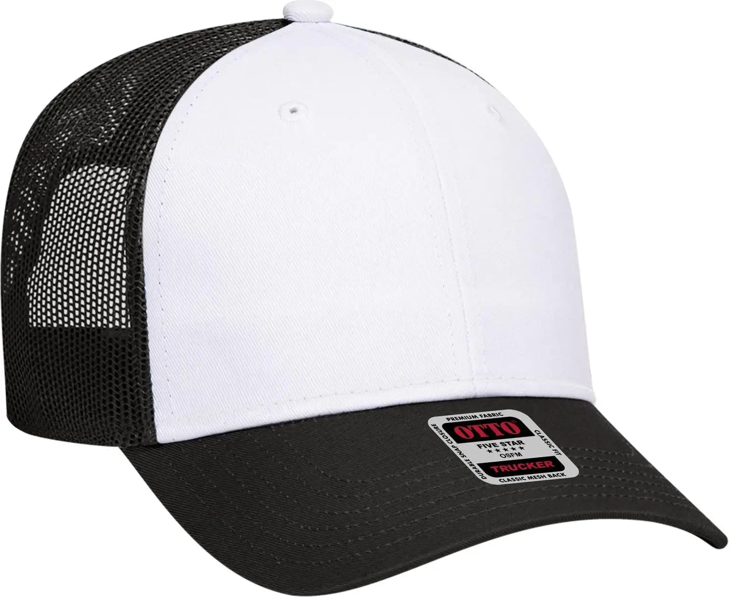 Otto 83-473 6 Panel Low Profile Mesh Back Trucker Cap - Blk/wht/blk