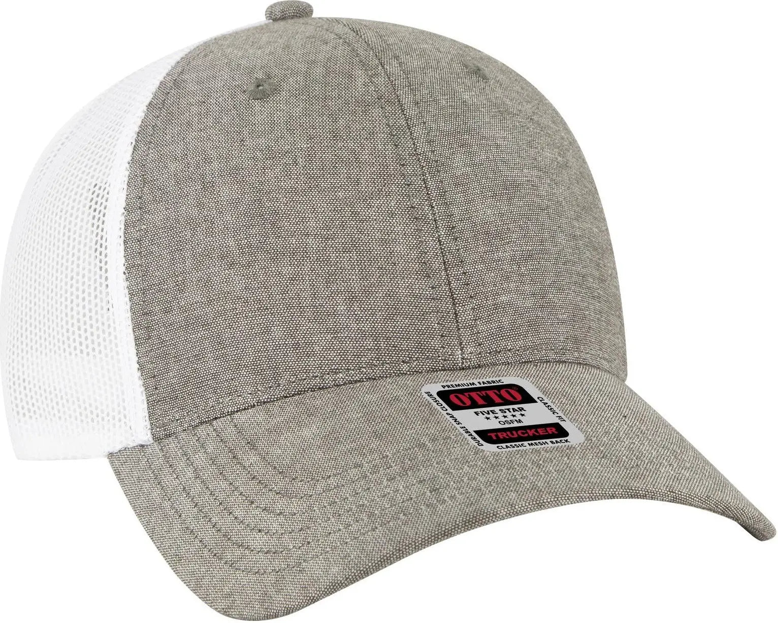 Otto 83-473 6 Panel Low Profile Mesh Back Trucker Cap - Ch.gry/wht - 1/2’’ - 7 5/8’’