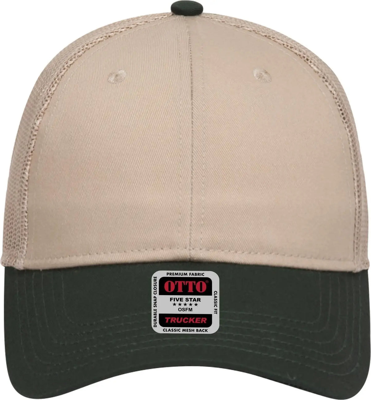 Otto 83-473 6 Panel Low Profile Mesh Back Trucker Cap - Dk.grn/kha - 1/2’’ - 7 5/8’’