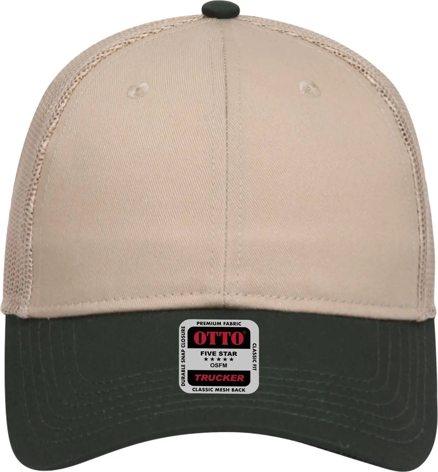 Otto 83-473 6 Panel Low Profile Mesh Back Trucker Cap - Dk.grn/kha - 1/2’’ - 7 5/8’’
