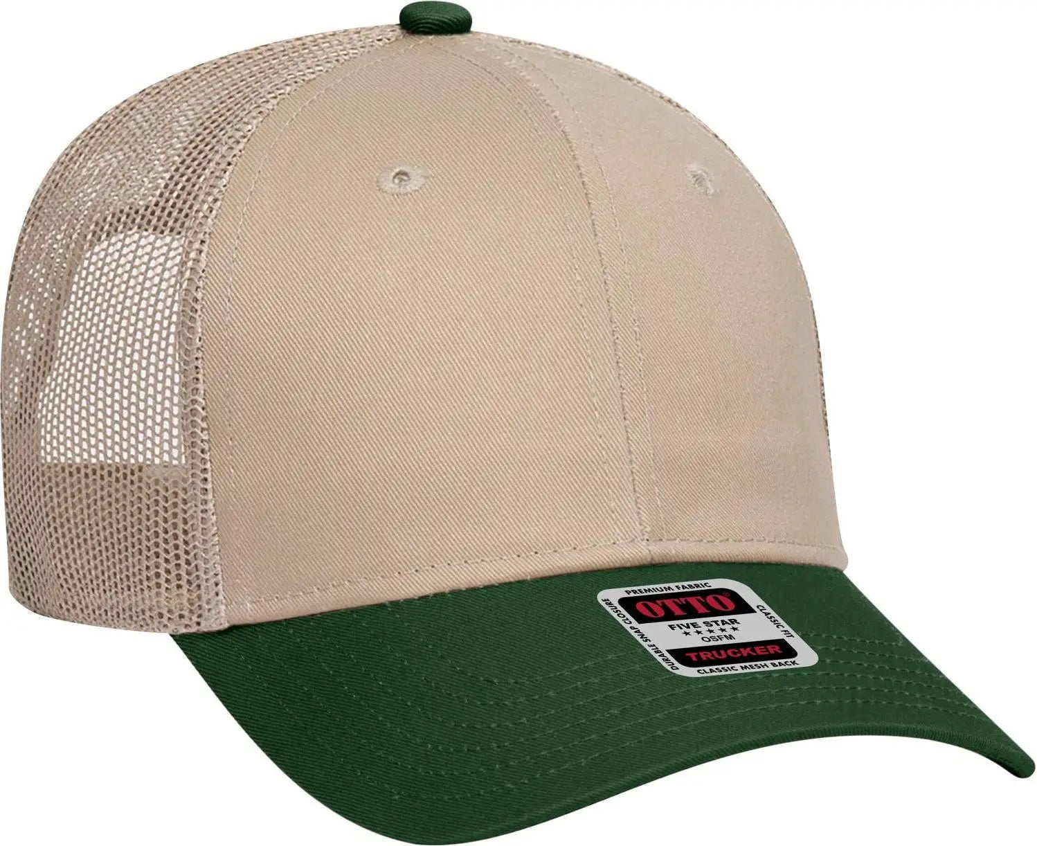 Otto 83-473 6 Panel Low Profile Mesh Back Trucker Cap - Dk.grn/kha - 1/2’’ - 7 5/8’’