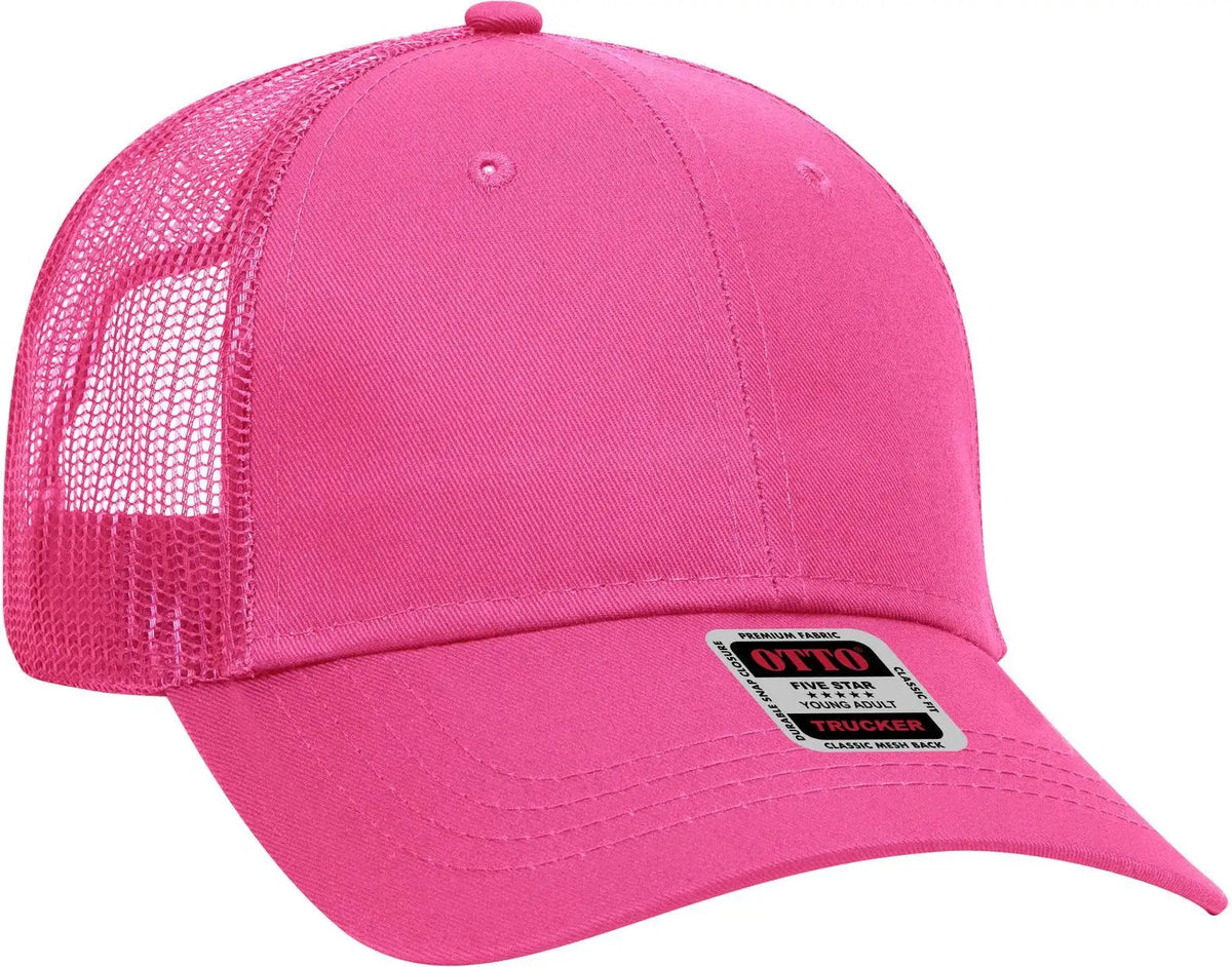 Otto 83-473 6 Panel Low Profile Mesh Back Trucker Cap - Hot Pink