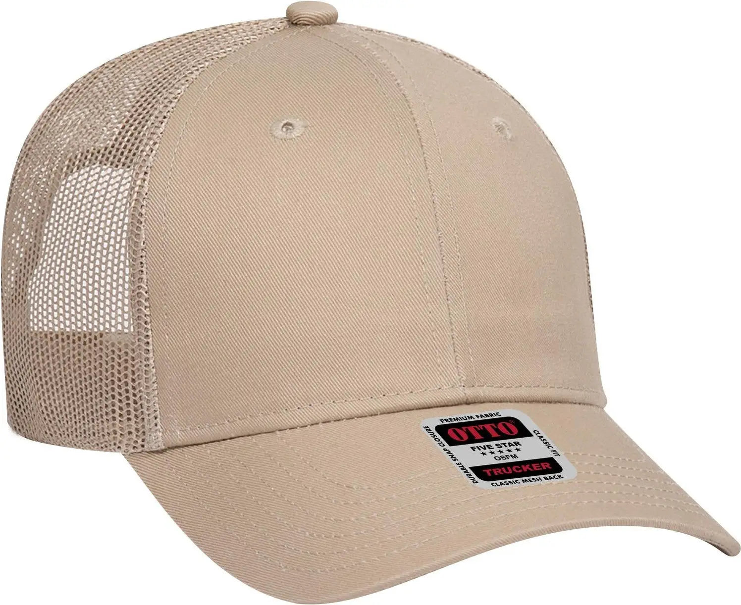 Otto 83-473 6 Panel Low Profile Mesh Back Trucker Cap - Khaki - 1/2’’ - 7 5/8’’