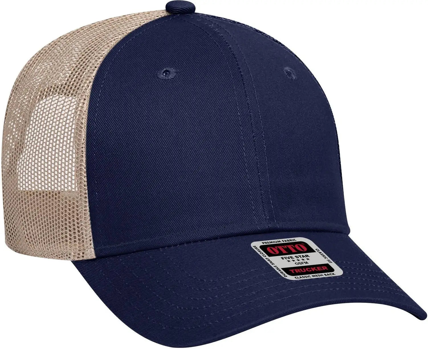 Otto 83-473 6 Panel Low Profile Mesh Back Trucker Cap - Nvy/nvy/kha - 1/2’’ - 7 5/8’’