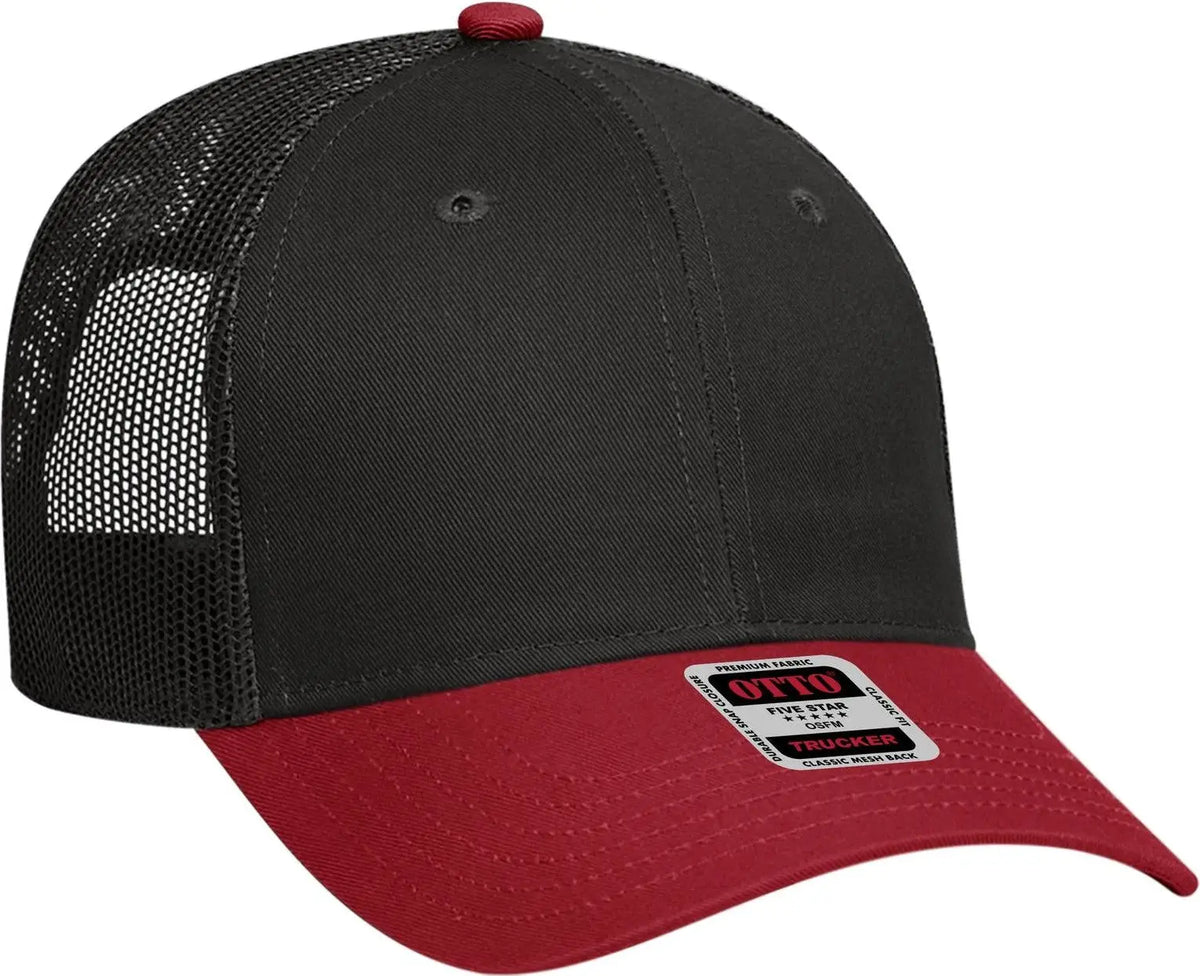 Otto 83-473 6 Panel Low Profile Mesh Back Trucker Cap - Red/blk - 1/2’’ - 7 5/8’’