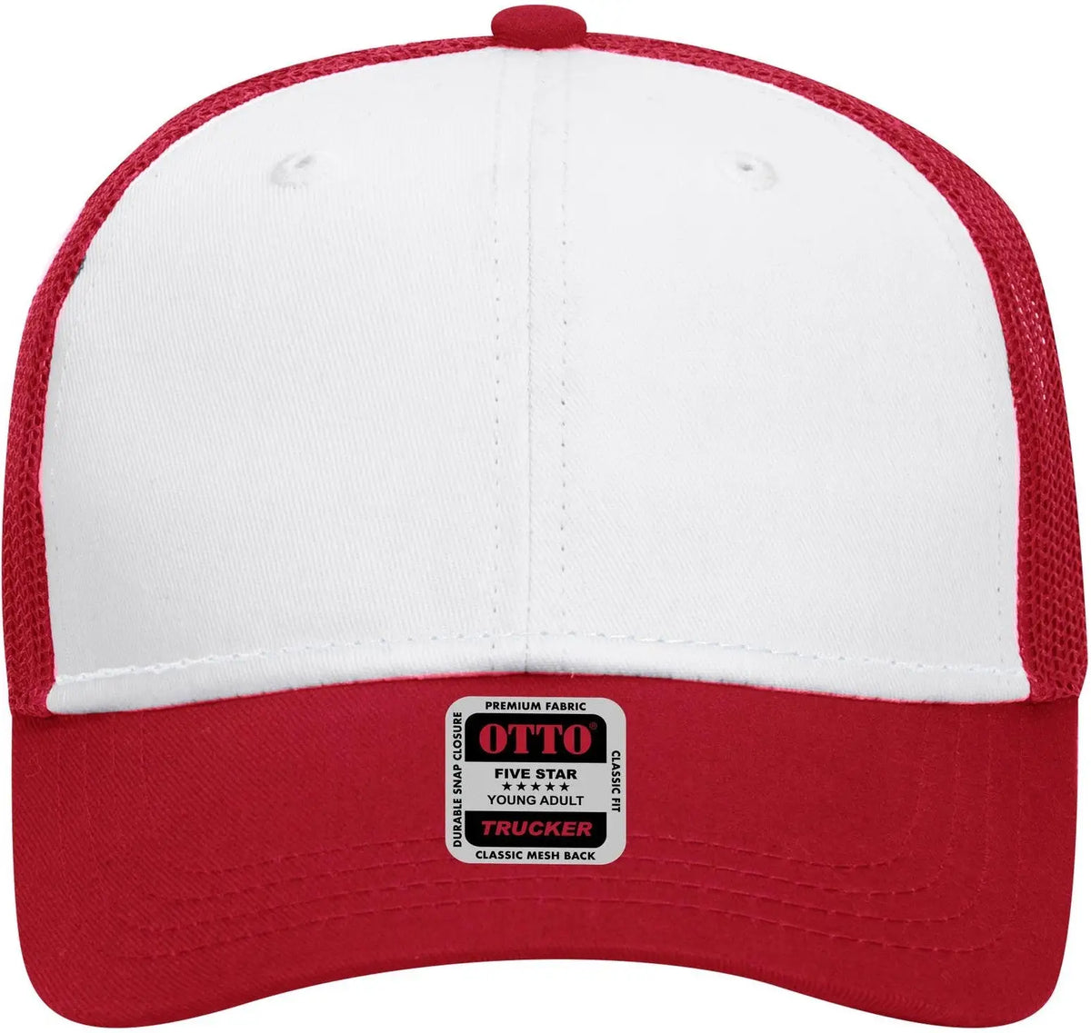 Otto 83-473 6 Panel Low Profile Mesh Back Trucker Cap - Red/wht/red