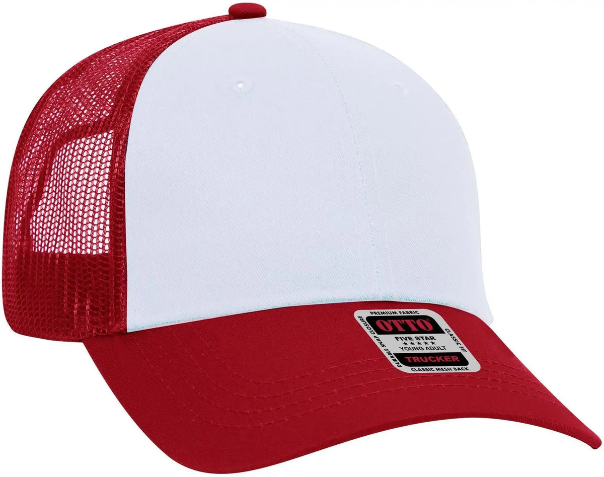 Otto 83-473 6 Panel Low Profile Mesh Back Trucker Cap - Red/wht/red