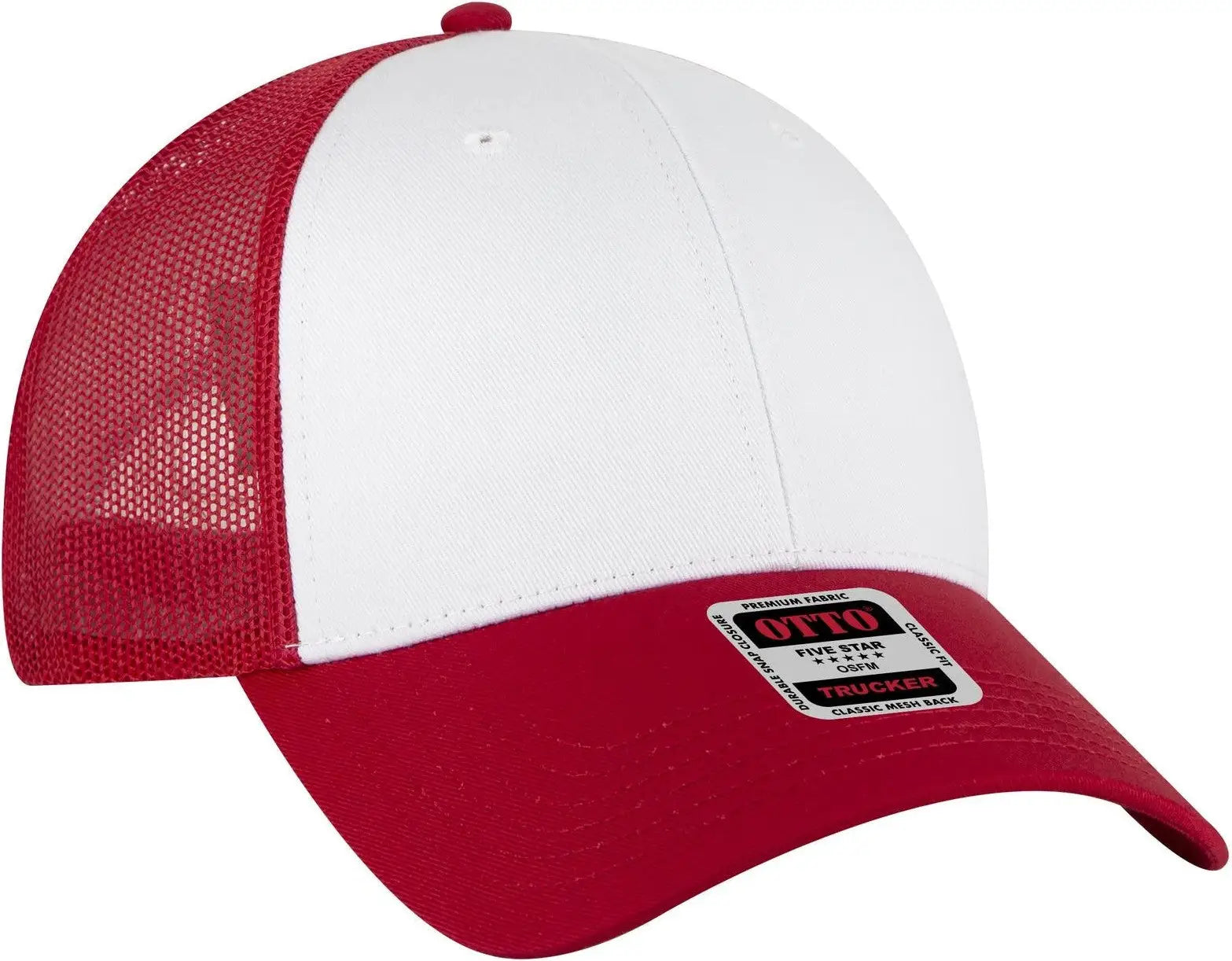Otto 83-473 6 Panel Low Profile Mesh Back Trucker Cap - Red/wht/red