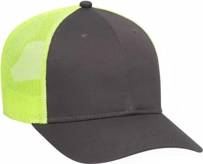 Otto 83-473 Cotton Twill Low Profile Pro Style Mesh Back Cap with 6 Embroidered Eyelets - Charcoal Neon Yellow - Dark