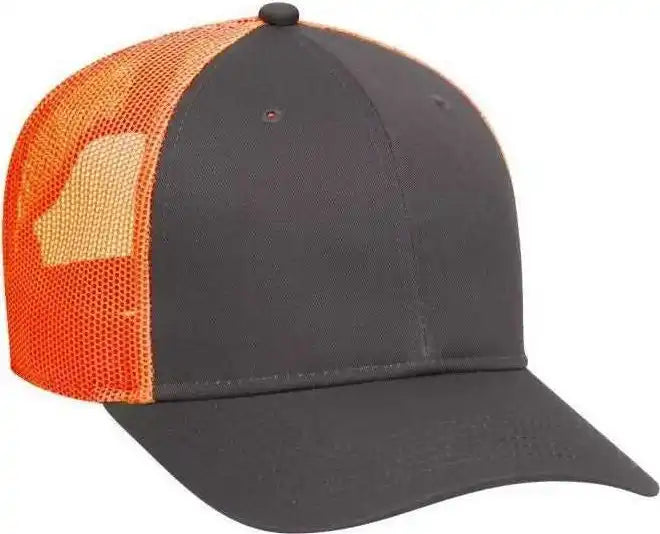 Otto 83-473 Cotton Twill Low Profile Pro Style Mesh Back Cap with 6 Embroidered Eyelets - Charcoal Neon Orange - Dark