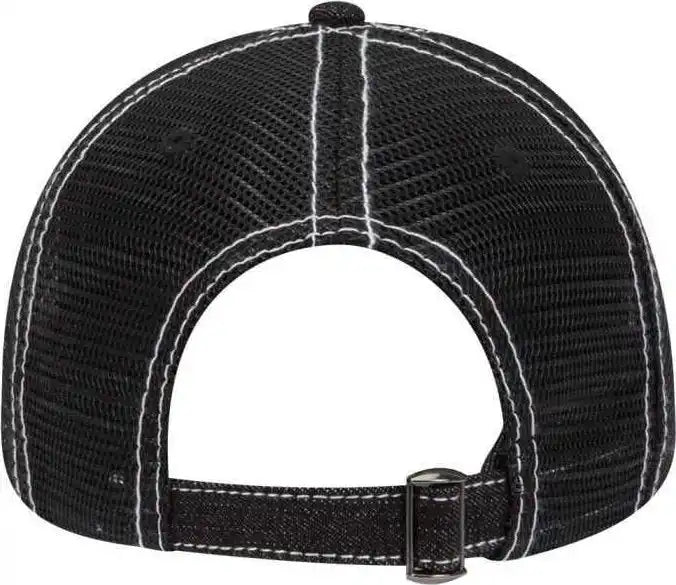 Otto 83-509 Washed Denim Low Profile Pro Style Mesh Back Cap - Black White - one Size Fits Most