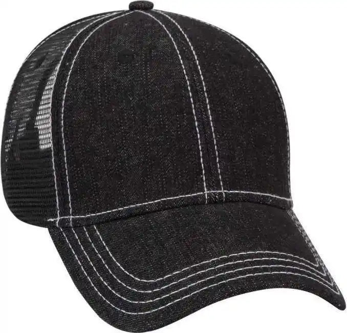 Otto 83-509 Washed Denim Low Profile Pro Style Mesh Back Cap - Black White - one Size Fits Most