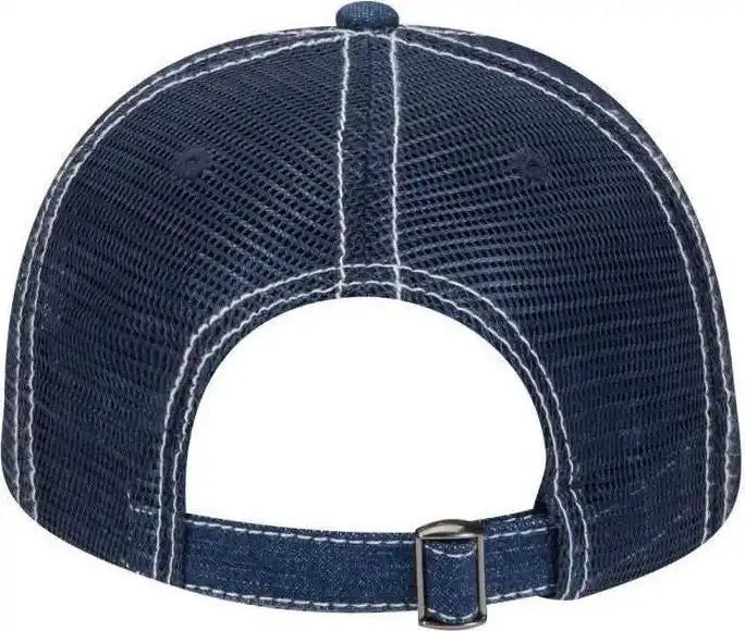 Otto 83-509 Washed Denim Low Profile Pro Style Mesh Back Cap - Navy White - one Size Fits Most