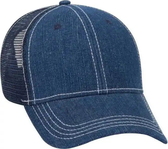Otto 83-509 Washed Denim Low Profile Pro Style Mesh Back Cap - Navy White - one Size Fits Most