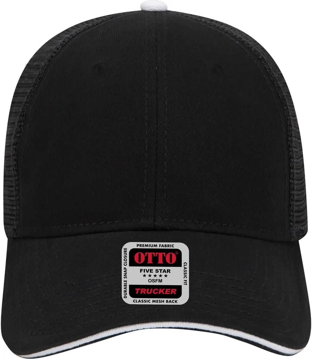 Otto 84-482 6 Panel Low Profile Mesh Back Trucker Cap - Blk/blk/wht - 1/2’’ - 7 5/8’’