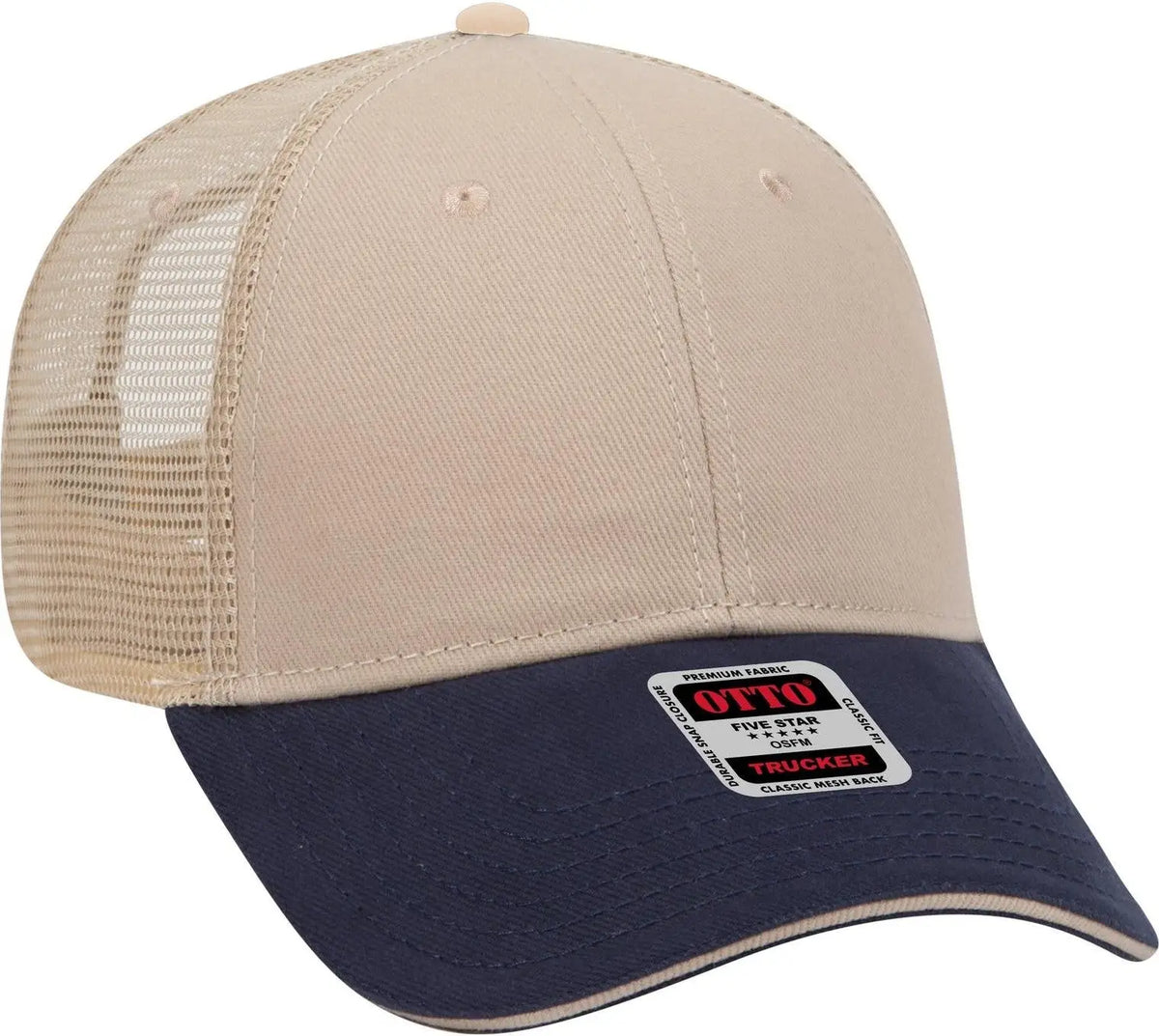 Otto 84-482 6 Panel Low Profile Mesh Back Trucker Cap - Nvy/kha/kha - 1/2’’ - 7 5/8’’