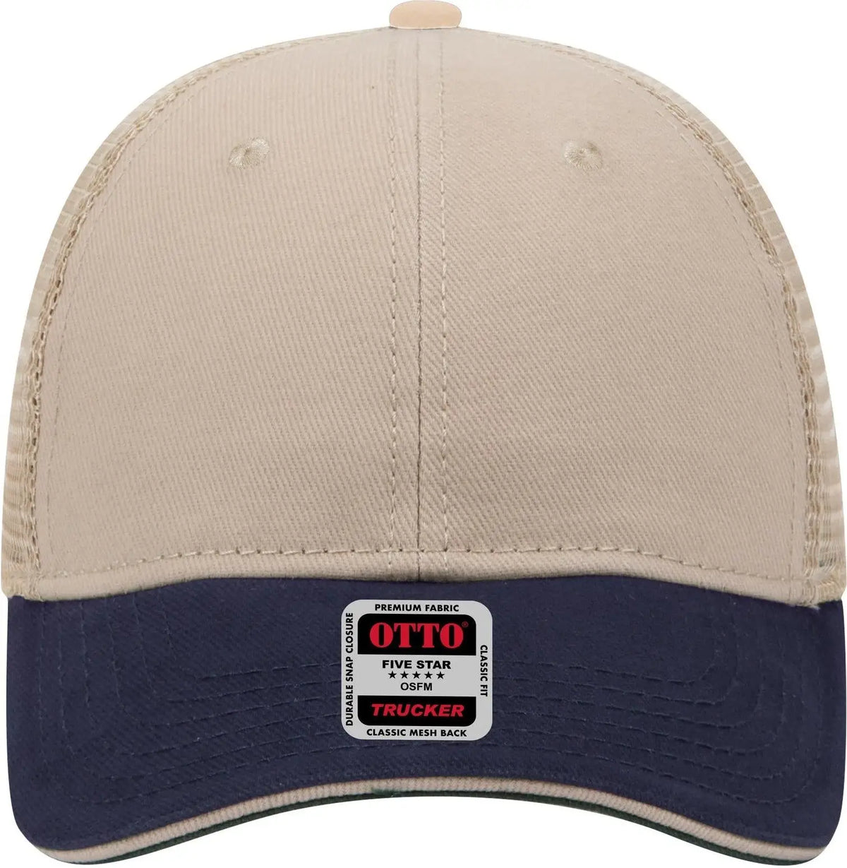 Otto 84-482 6 Panel Low Profile Mesh Back Trucker Cap - Nvy/kha/kha - 1/2’’ - 7 5/8’’