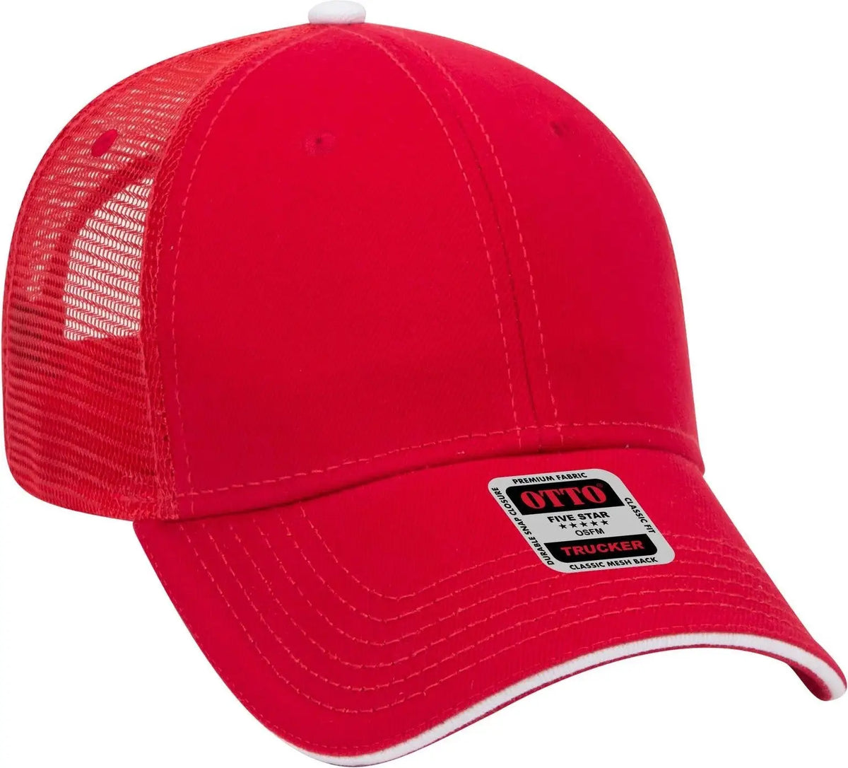 Otto 84-482 6 Panel Low Profile Mesh Back Trucker Cap - Red/red/wht - 1/2’’ - 7 5/8’’