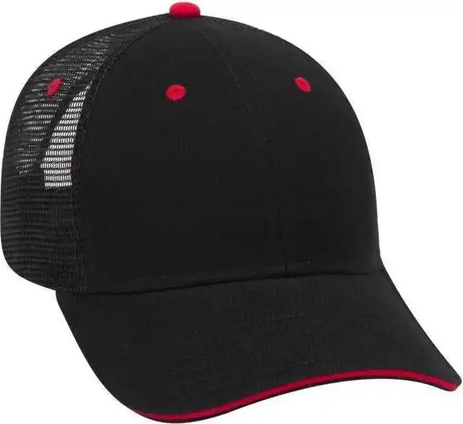 Otto 84 482 Brushed Bull Denim Sandwich Visor Low Profile Pro Style Mesh Back Structured Firm Front Panel Cap Black Red