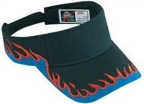 Otto 95-543 Flame Pattern Cotton Twill Sun Visors - Black Royal Red - one Size Fits Most