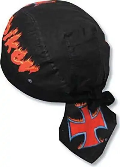 Otto 98-595 Printed Design Cotton Poplin Biker Style Head Wraps with Fabric Adjustable Hook - Black 1103 - Multi-color