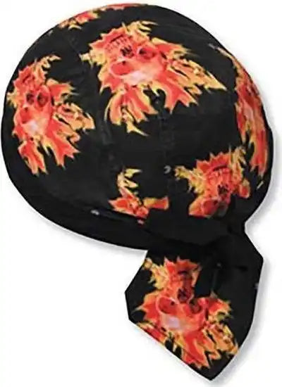Otto 98-595 Printed Design Cotton Poplin Biker Style Head Wraps with Fabric Adjustable Hook - Black 1303 - Multi-color