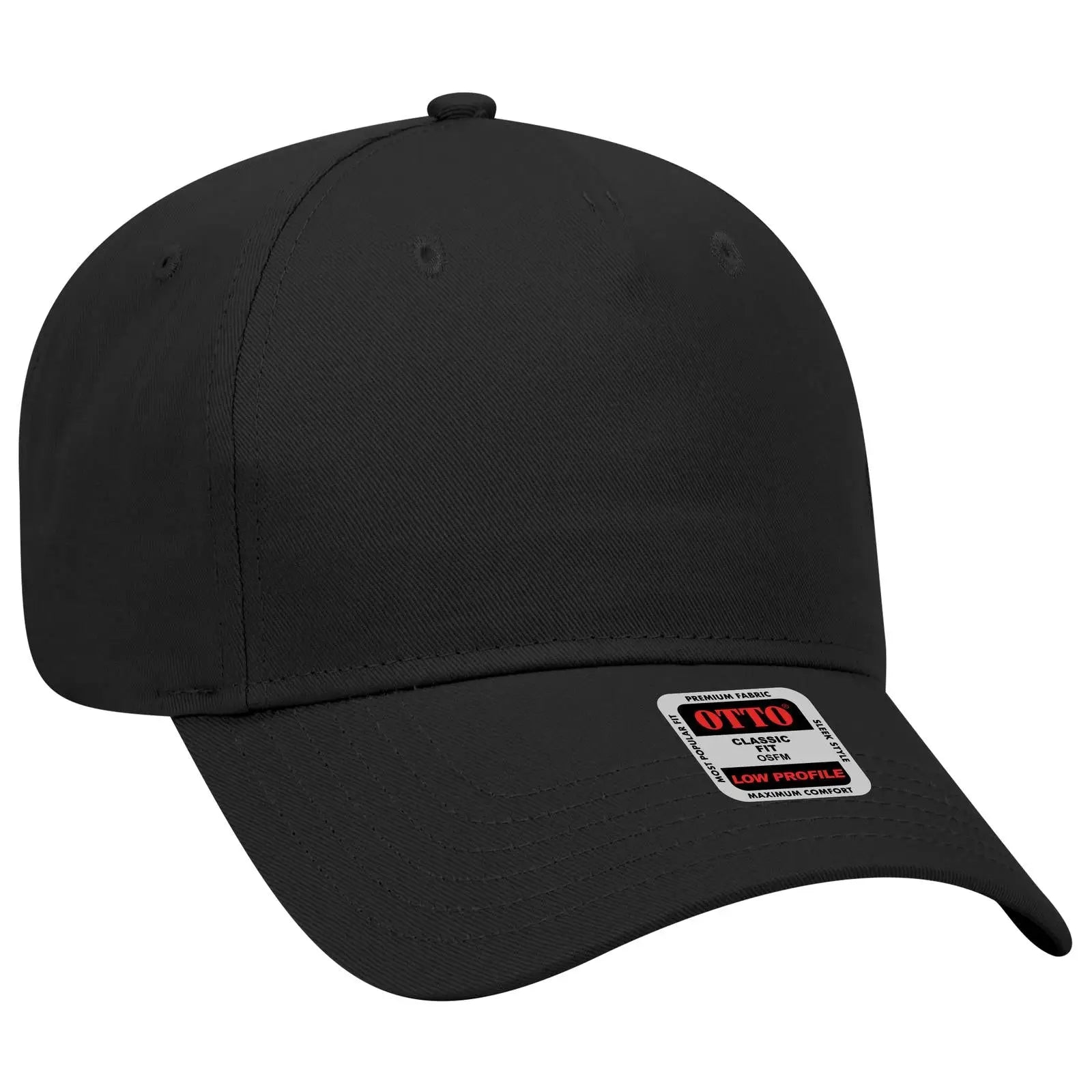 Otto 99-598 5 Panel Low Profile Baseball Cap - Black - 7 3/8’’ - 5/8’’