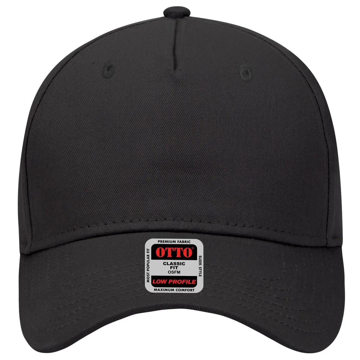 Otto 99-598 5 Panel Low Profile Baseball Cap - Black - 7 3/8’’ - 5/8’’